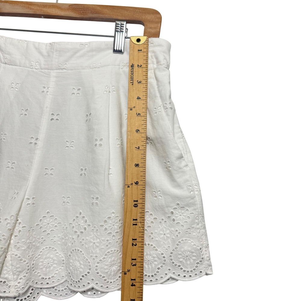 LOFT Eyelet Shorts XS White NWT Scalloped Cotton Boho Floral Embroidery‎ - Picture 6 of 9